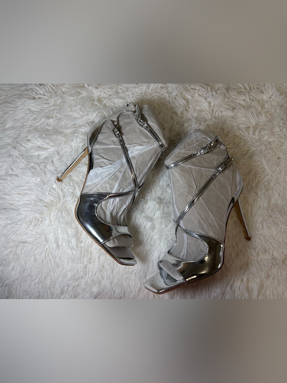 NWT Guess Silver Strappy Sella High Heel Sandals - Women Shoes